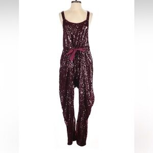 Free People Sparkling Maroon Sequin Jumpsuit